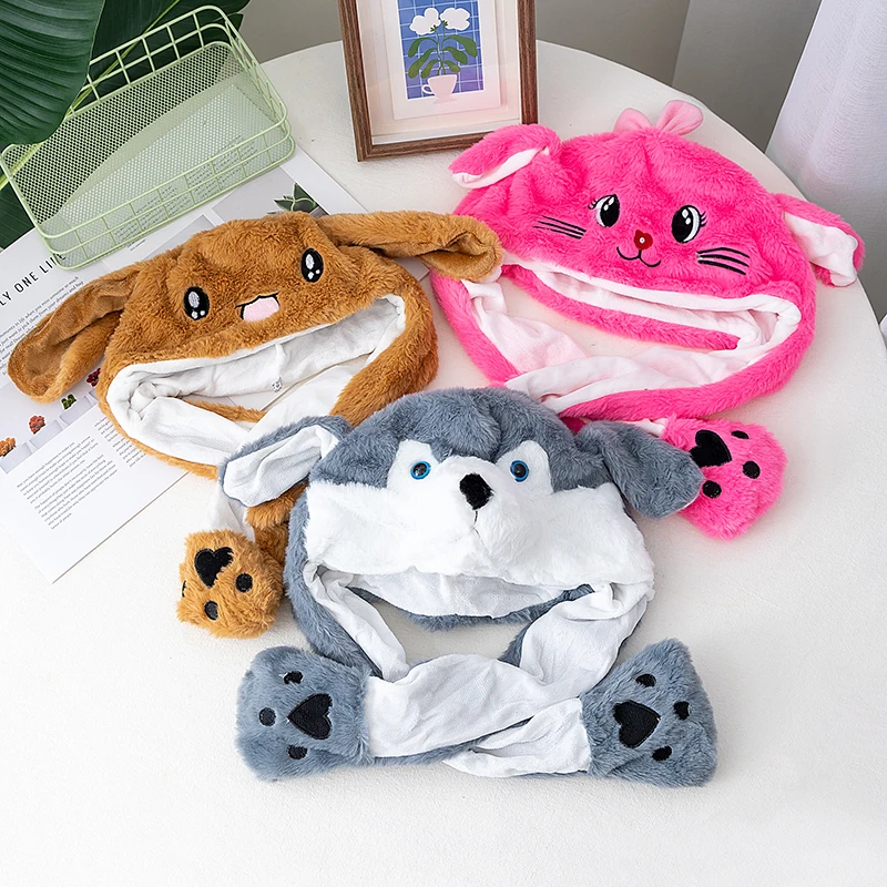 Hot Sale Unisex Funny Ear Hat Cow Animal Style Cute Ear Moving Up Cap Men Women Girls Rabbits Ears Plush Winter Lovely Hat ﻿