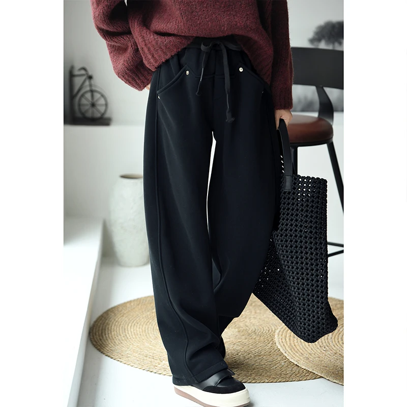 MICOCO K8063C Artistic temperament simple with thick loose high-waisted lean banana sweatpants 3