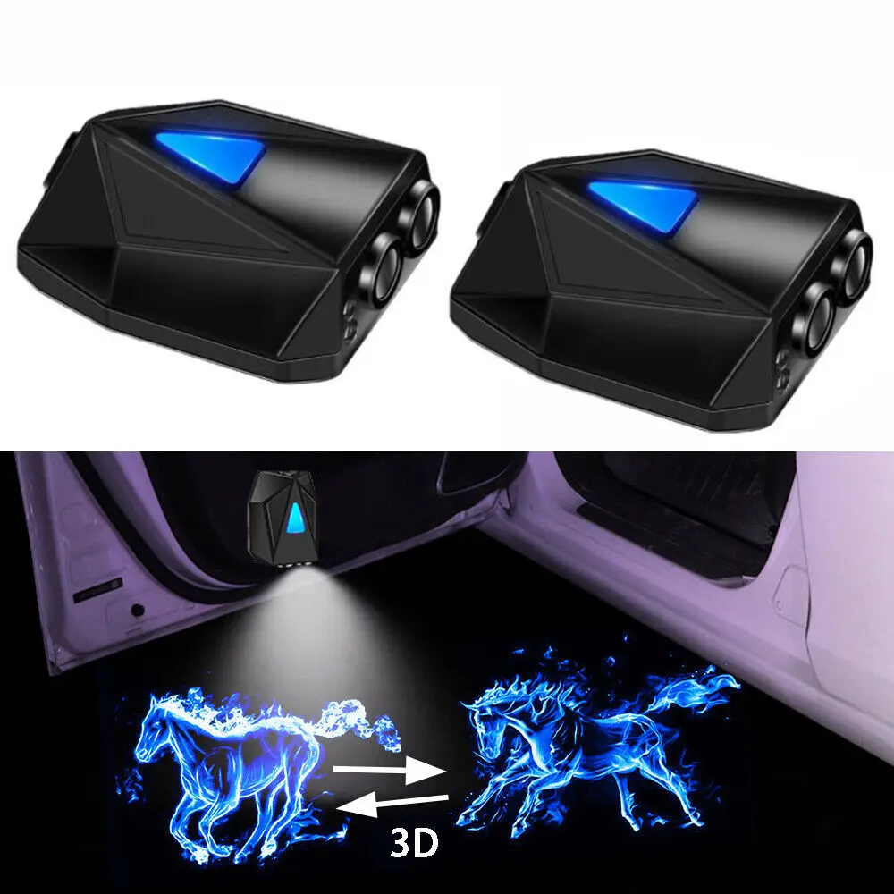 Led Car Door Dynamic 3D Cartoon Projection Light Door Atmosphere Projection Light Ricarica Usb Wireless Welcome Luce Decorativa