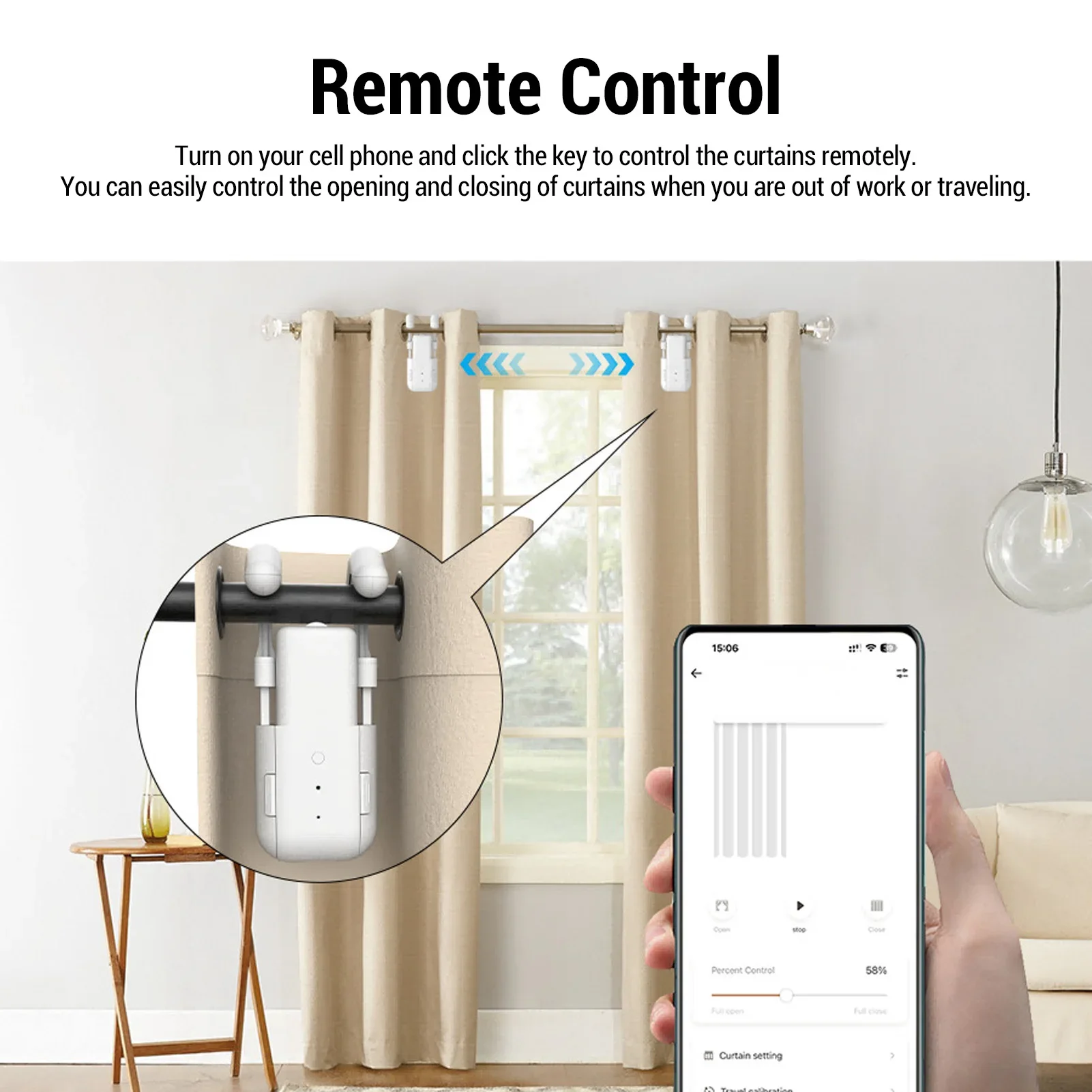 전동 커튼 로봇 2개 - 음성 제어, WIFI 블루투스 및 앱 타이머 기능이 있는 자동 개폐기, T/U 레일 및 로만 로드에 적합