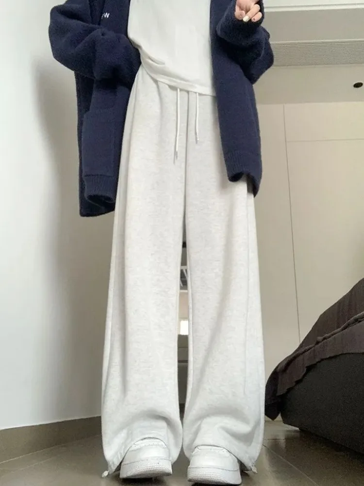 HOUZHOU Casual Gray Sweatpants Women Korean Style Solid Basic Jogging Sports Pants Harajuku Streetwear Oversize Wide Trousers 