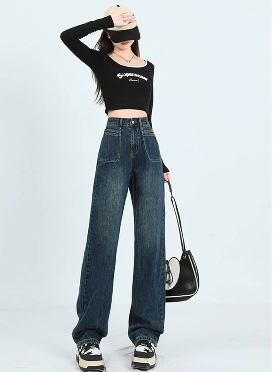 Vintage Jeans Woman High Waist Denim Female Clothing Straight Leg Jeans Newjeans Streetwear Korean Fashion Women's Pants