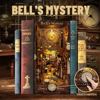 DIY Wooden Bell's Mystery Book Nook Shelf Insert Miniature Model Kits Bookshelf with Light Bookend for Friends Birthday Gifts 1