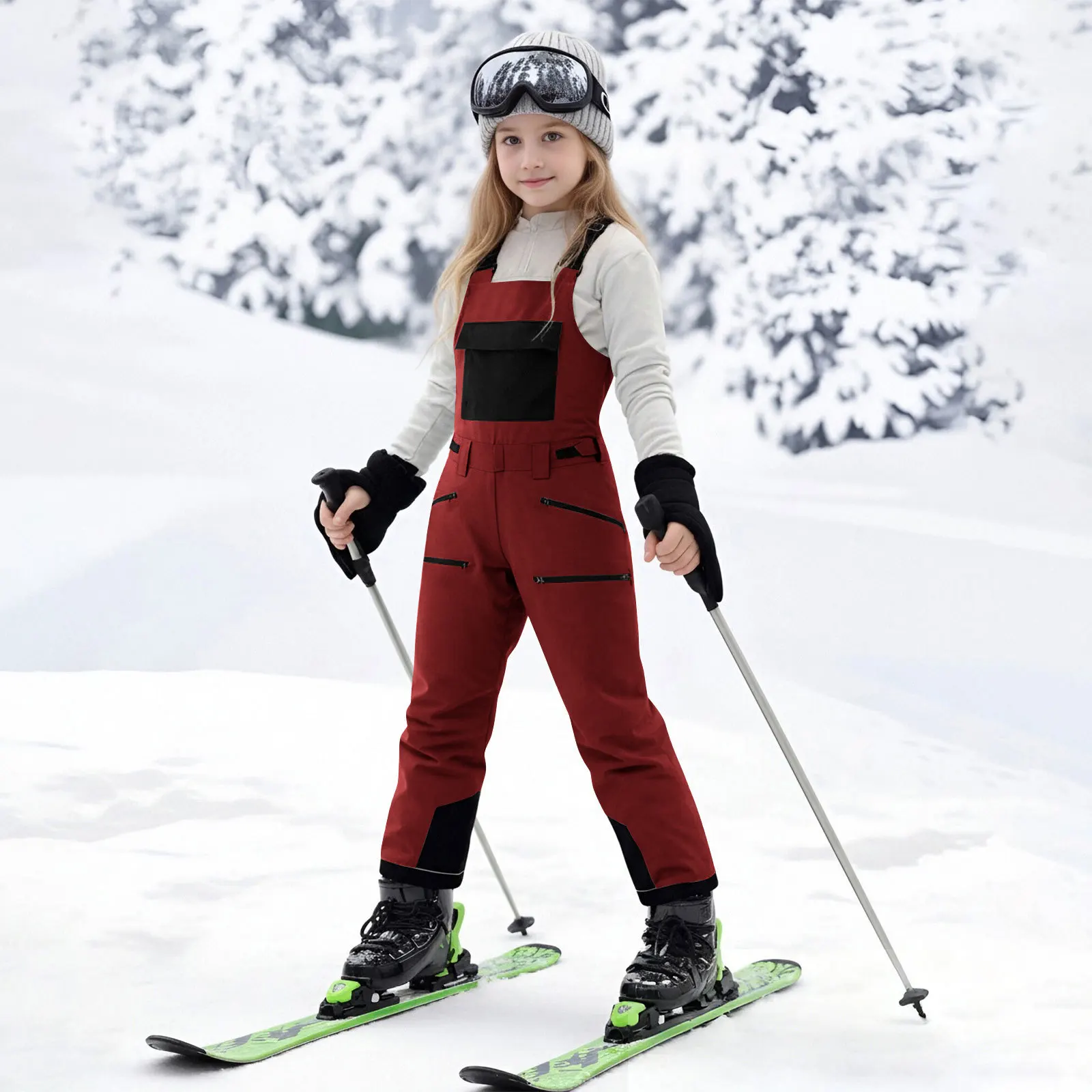 Outdoor Skiing Jumpsuit Children'S Leisure Skiing Overalls Winter Windproof Ski Overalls Adjustable Snow Clothing