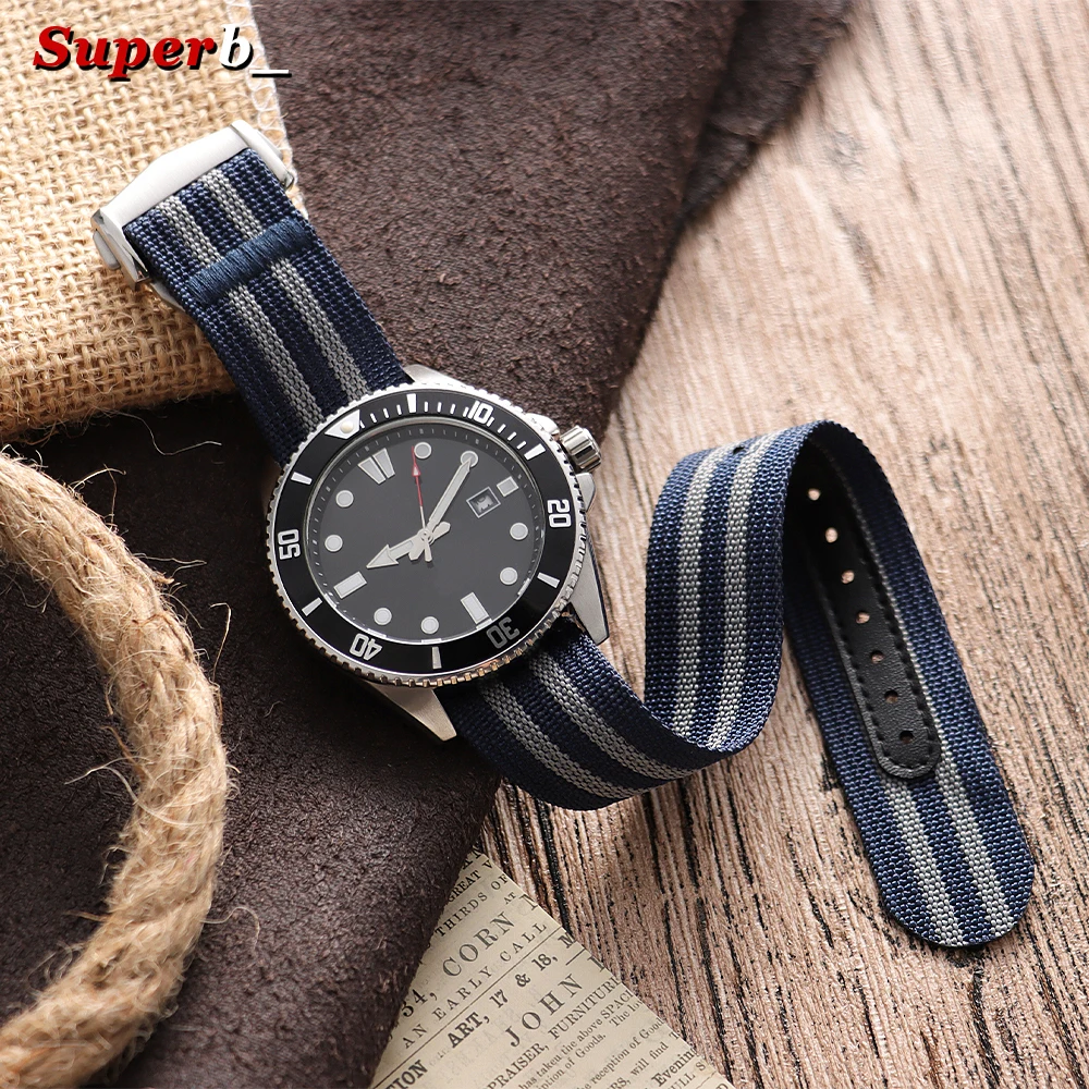 Premium Ribbed Nylon Watch Strap with Deployant Clasp – Sport Wristband