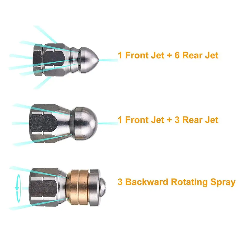 Stainless Steel Sewer Drain Pipe Jetter Cleaning Nozzle For G 1/4 High Pressure Washer Hose 4