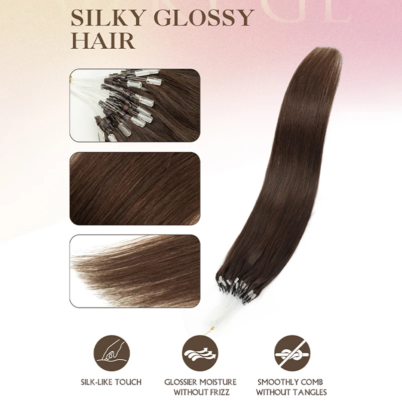 Micro Loop Hair Extensions Cold Fusion Hair Extensions Easy Install No Sticky Glue Natural Human Straight Soft 12-20" 30g