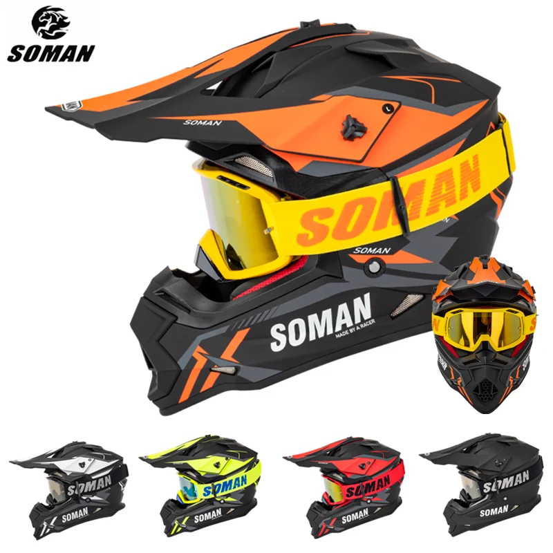 Soman Motocross Helmet Off Road Mtb Black Red Casco Motocross Ece Approved  Mx Atv Dirt Bike Racing Cross Helmets Goggle Glasses - Helmets - AliExpress