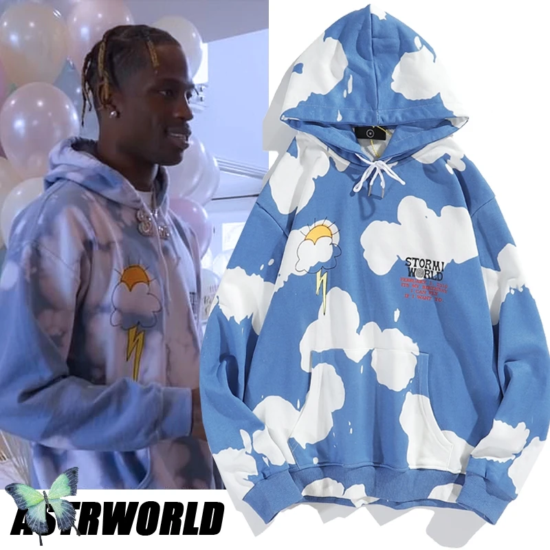Felpe con cappuccio Travis Scott felpa con cappuccio Blue Sky nuvole  bianche felpa con cappuccio Tie-Dye Thunderbolt uomo donna felpa con  cappuccio in schiuma Travis Scott - AliExpress Men's Clothing