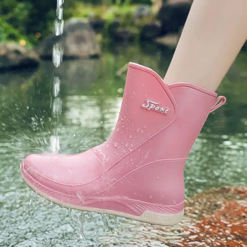 

Женские резиновые сапоги, теплые Нескользящие водонепроницаемые стильные сапоги до середины икры, обувь из дуба