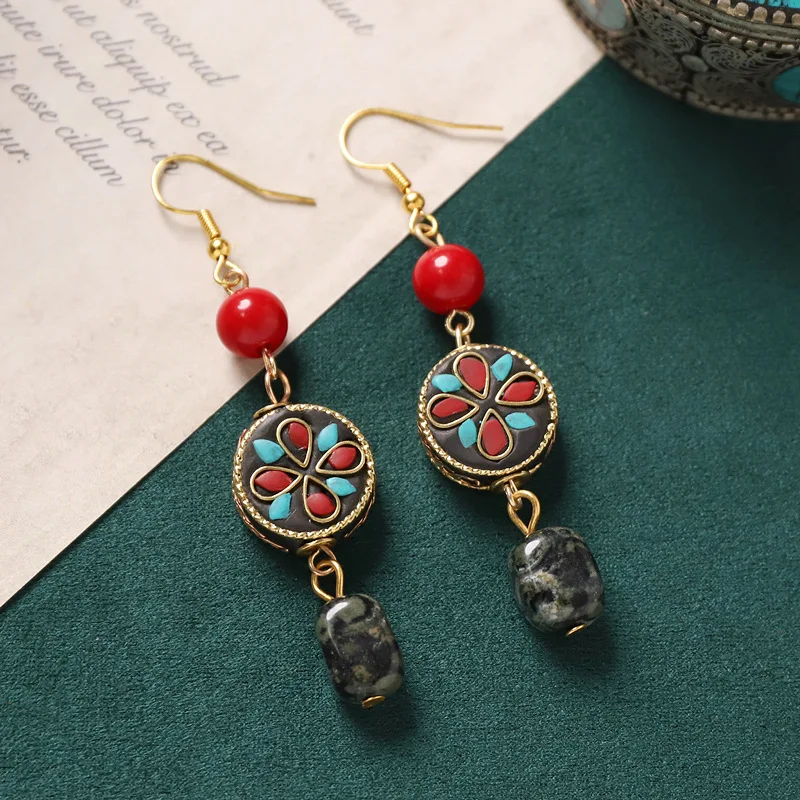 Original Design Nepalese Earrings for Women Retro Tibetan Ethnic Style Hand Made Long Tassel Jewelry Exotic Niche Earring Gifts 5