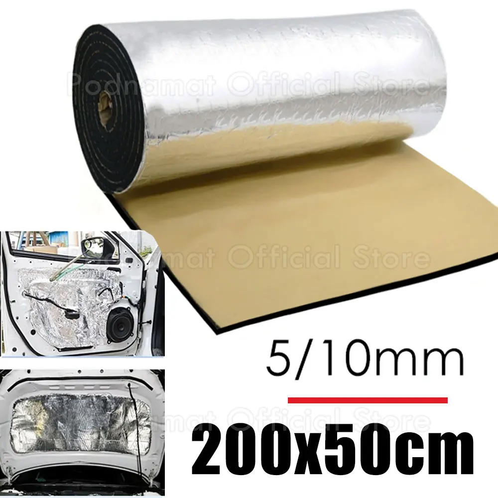 Car Sound Deadener Mat 200x50cm 5/10mm Thicken Noise Heat Deadening Soundproof Dampening Foam Mat for Auto Hood Engine Door Sound Proof Mat Sound Insulation Mat Sound Absorbing Foam Soundproofing Foam Sound Deadener Mat
