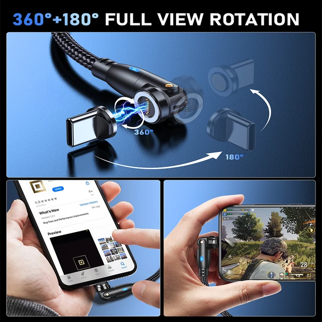 AUFU 100W Cable magnético USB tipo C 5A Cable Micro tipo C de carga rápida para Macbook Samsung para iPhone Cable cargador magnético 3