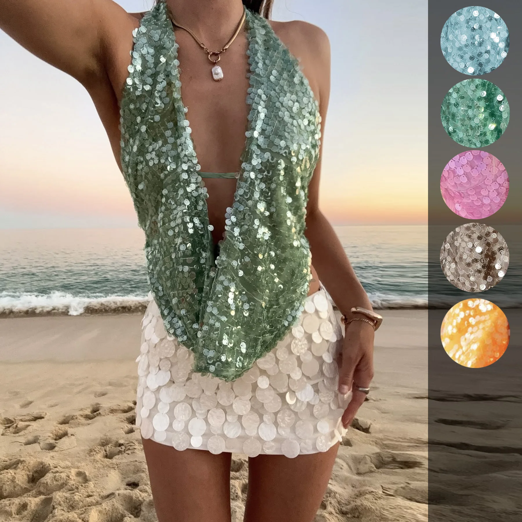 Sequined Sleeveless Vest for Ladies Summer Party