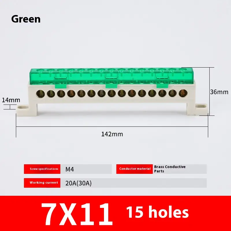 Zero wire terminal 3/4/5/6/7/10-Hole Distribution Box Terminal Block dustproof Ground Copper Bar Bridge type Busbar With cover - Image 31