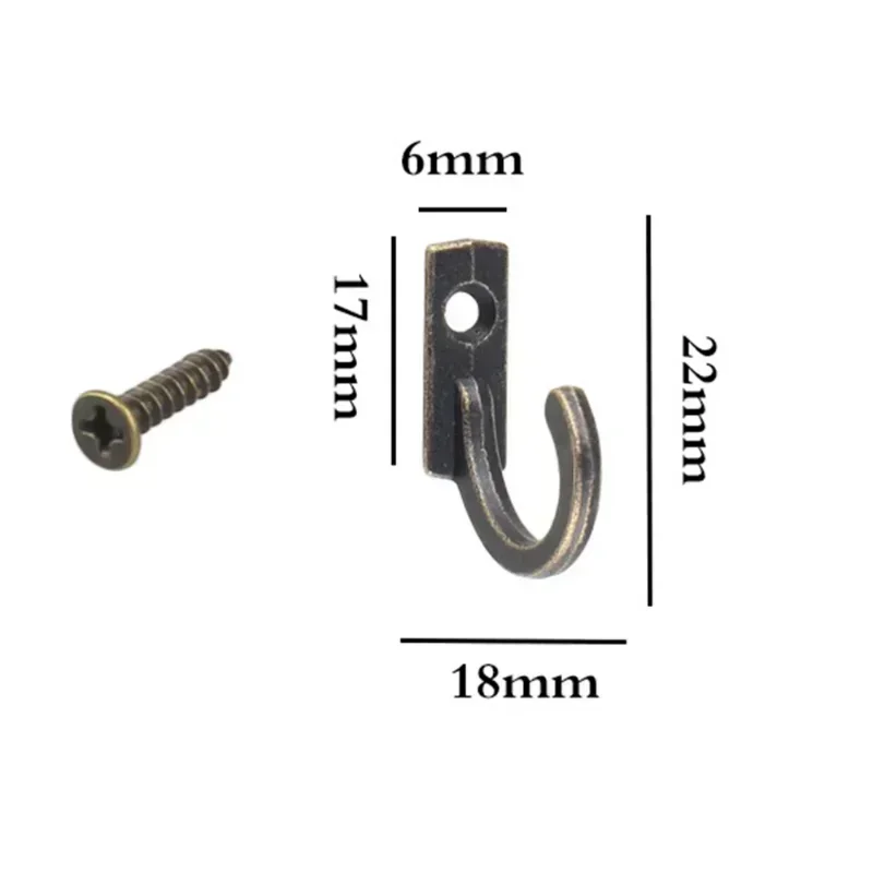 5/10/20PCS Small Antique Hooks Wall Hanger Curved Buckle Horn Lock Clasp Hook for Wooden Jewelry Box Hardware Home Coats Hat 6