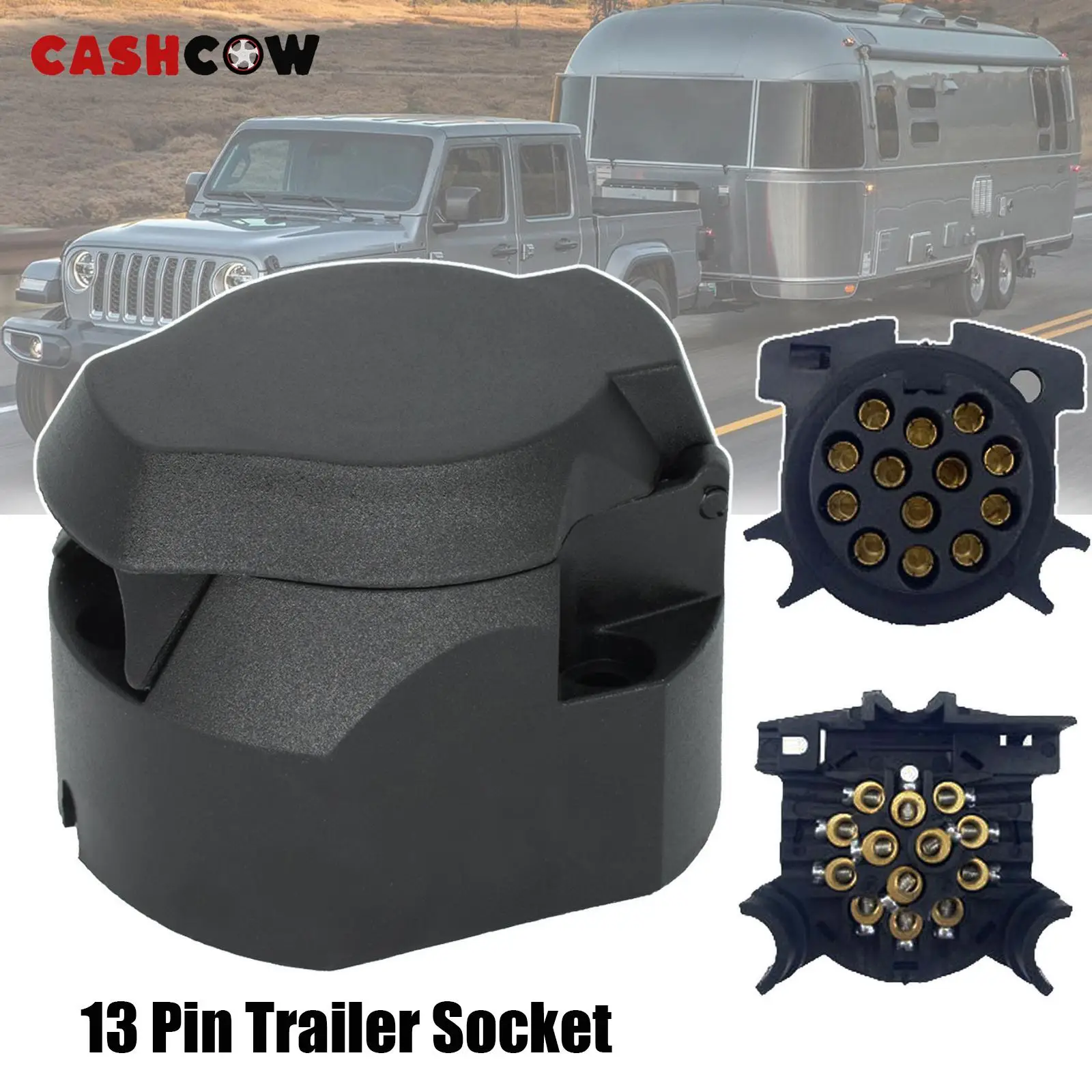 RED WOLF Adattatore per presa rimorchio a 13 pin, connettore maschio a 13 vie DC 12 V per auto Europa caravan camper trattore furgoni camion rimorchi veicoli, nero impermeabile