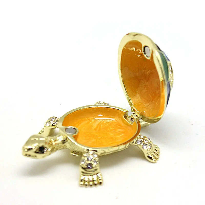 SHINNYGIFTS Crystal Studded Turtle Shape Jewelry Box, Handmade Miniatures, Sea Turtles, Feng Shui Craft