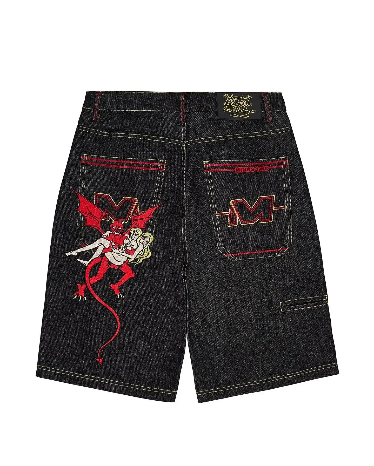 American ins hip-hop street clothing men shorts Y2k Harajuku pattern denim couple sports pants Gothic basketball shorts