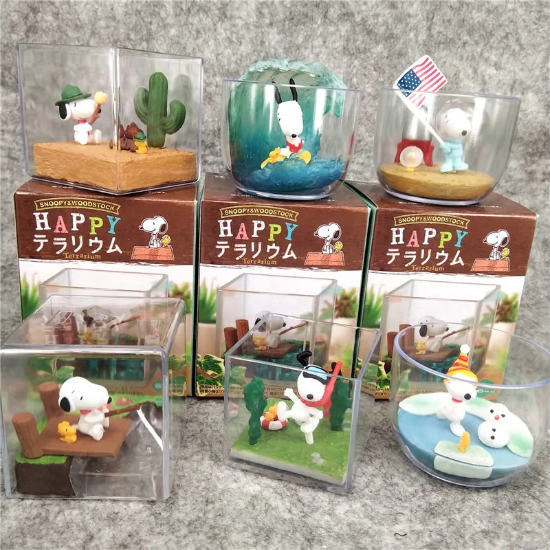 Snoopy Happy Vacations Serie Miniatur-Landschaft Flasche Blind Box Spielzeug Desktop Ornament Anime Periphere Geschenke