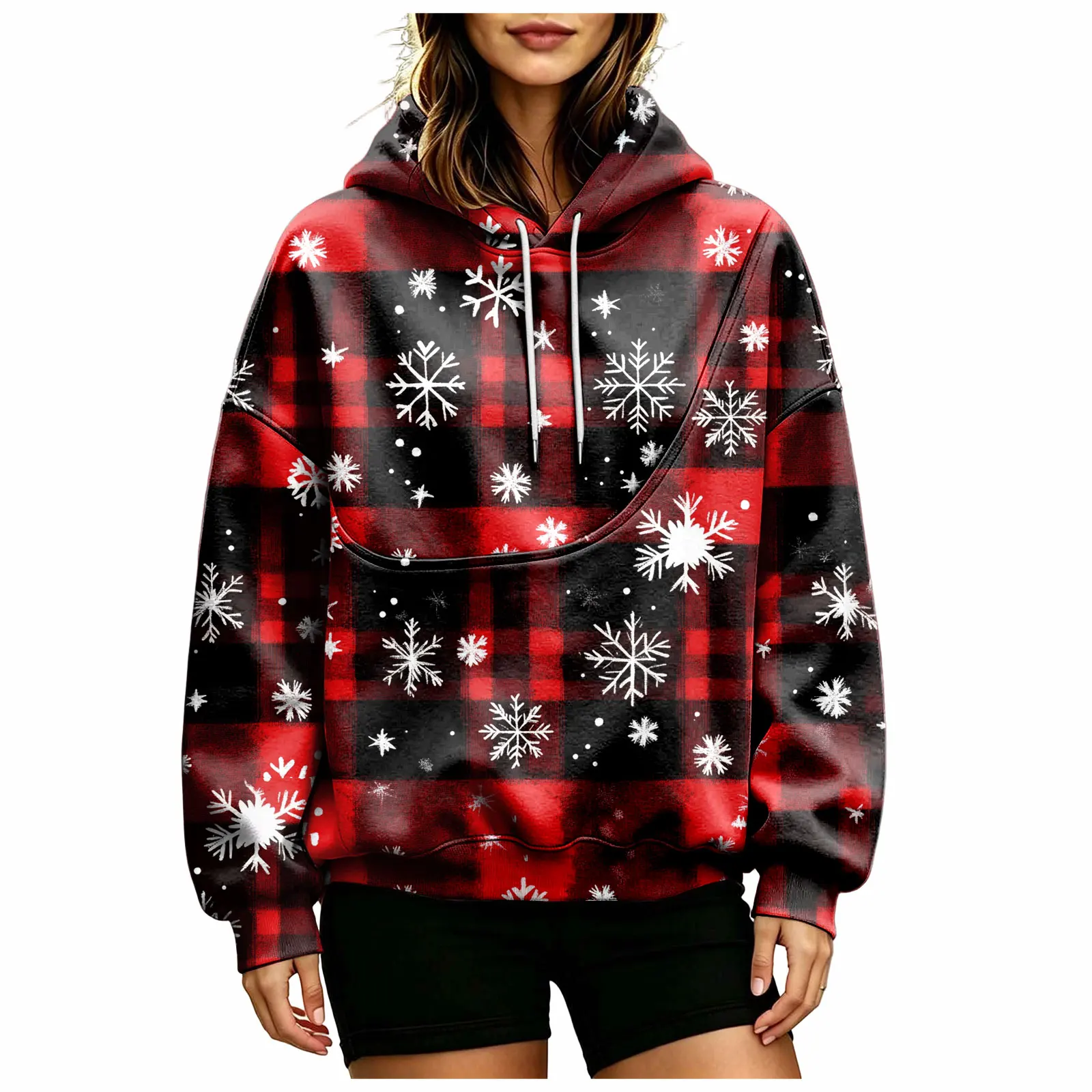 Women Fall And Winter Hoodie With Pet Pouch Oversized Pocket Colorful Print Sweatshirt For Dogs Long Sleeve Thin Hoodie Women