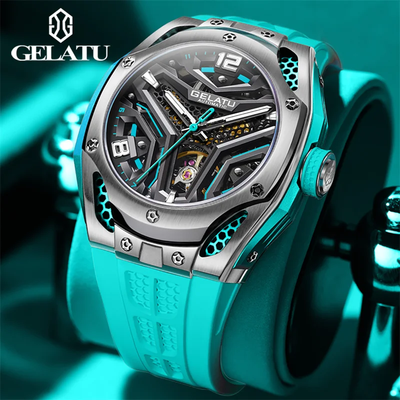 

GELATU Automatic Mechanical Watch for Men 53mm Big Dial Wristwatch Skeleton Tourbillon Design Man Waterproof Watch Reloj Hombre
