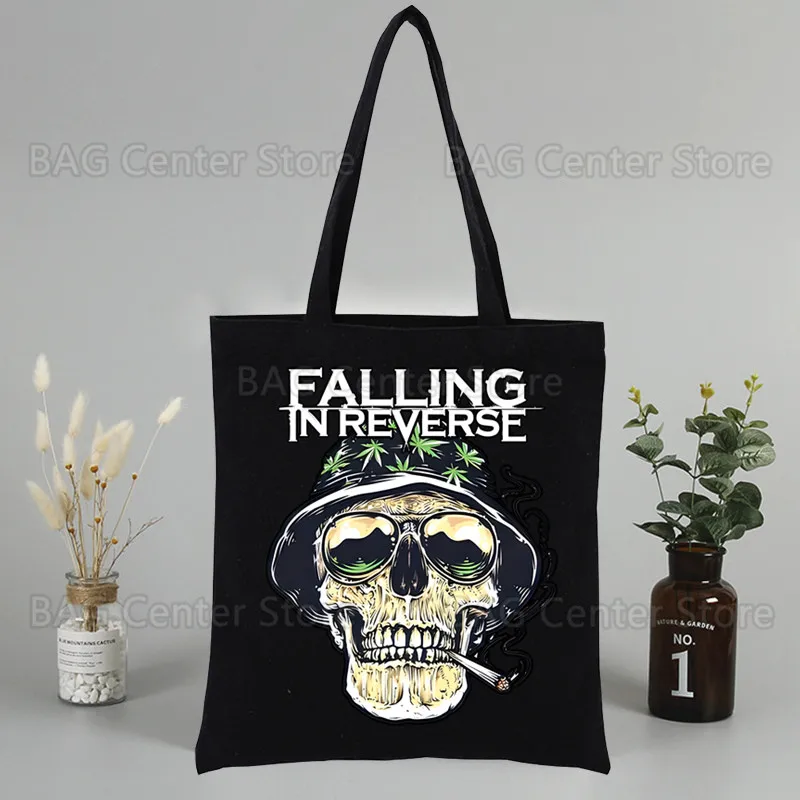 Falling in Reversve Unisex Handbags Custom Canvas Tote Bag Print Daily Use Reusable Travel Casual Shopping Bag Black