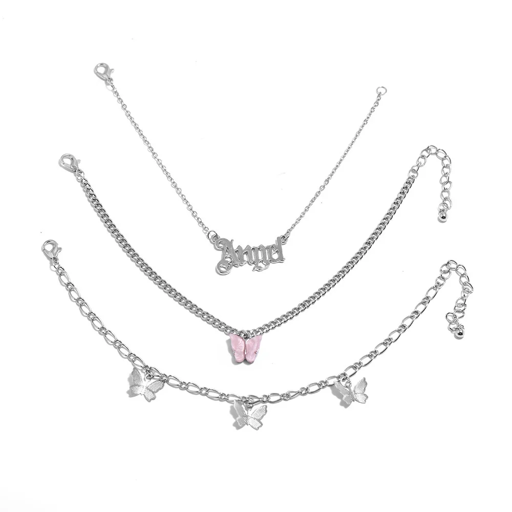 Cute Butterfly Angel Letter Pendant Anklets For Women Gold Silver Color Foot Chain Beach Jewelry Ankle Bracelet Summer Accessory