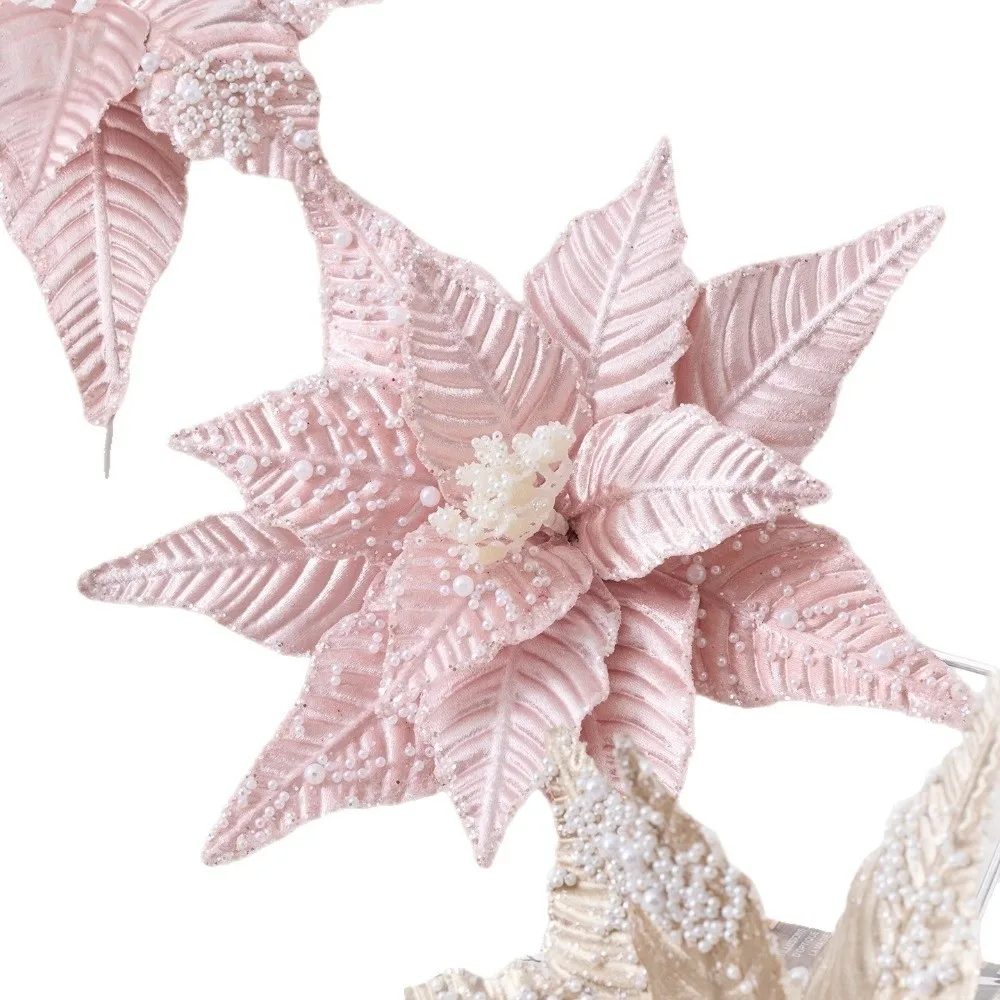 Artificial Poinsettia Flower Christmas Decoration Pink White