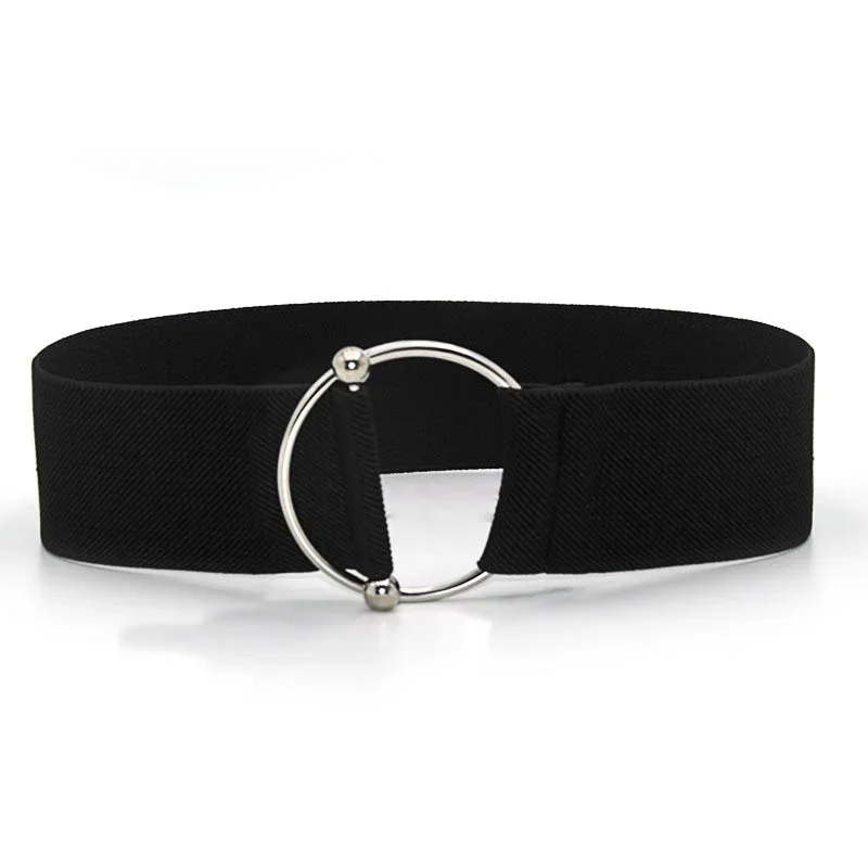 Women's Fashion Elastic Waist Belt with Round Buckle Decoration