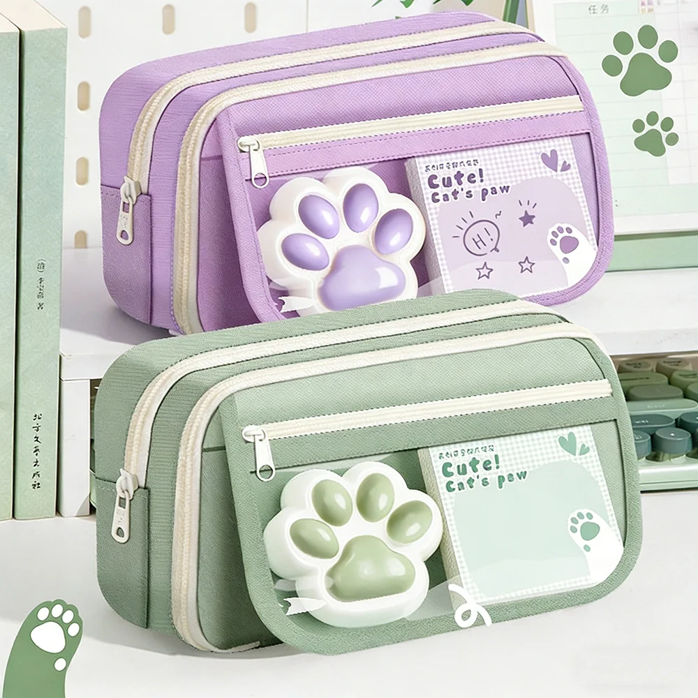 귀여운 고양이 발 모양 필통, 스트레스 해소 고양이 발 모양 문구 가방, 신학기 카와이 9단 필통, 사무용품