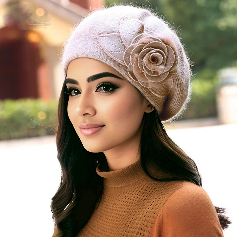 Autumn and Winter Versatile Knitted Beret Women's Korean Edition Chao Rabbit Hair Thickened Woolen Hat Winter Warm Ear Protectio 4