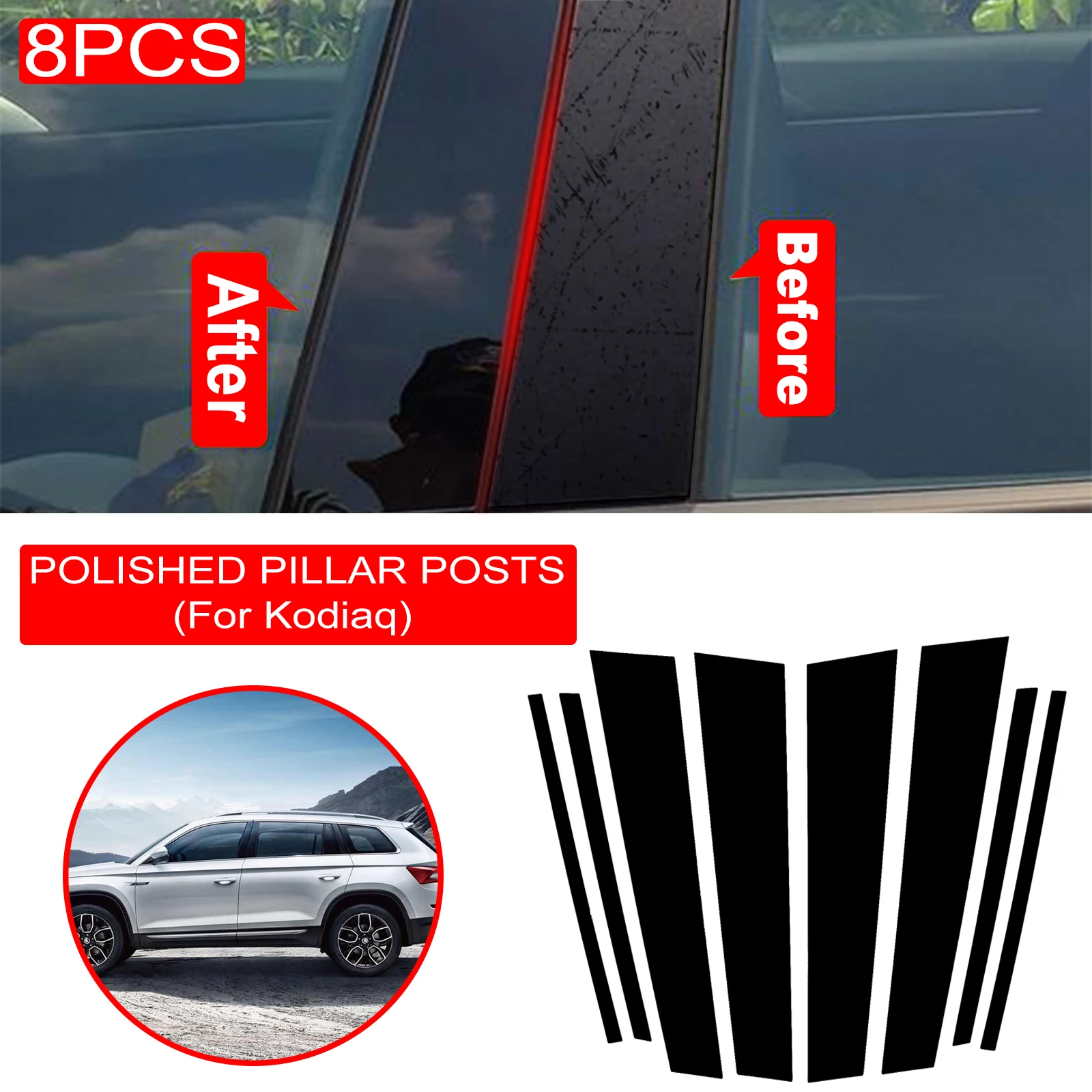 

8PCS Window Trim Cover BC Column Sticker Fit For Skoda Kodiaq Polished Pillar Posts Car Accessories