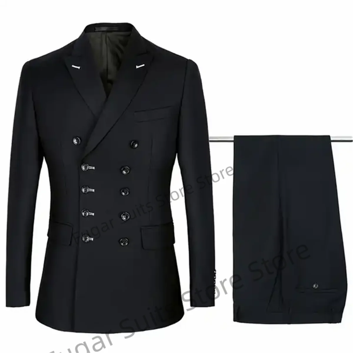 Classic Double Breasted Black Men Suits Slim Fit Wedding Formal Groom Tuxedos Prom 2 Pieces Sets Elegant Male Jacket Coat Pants