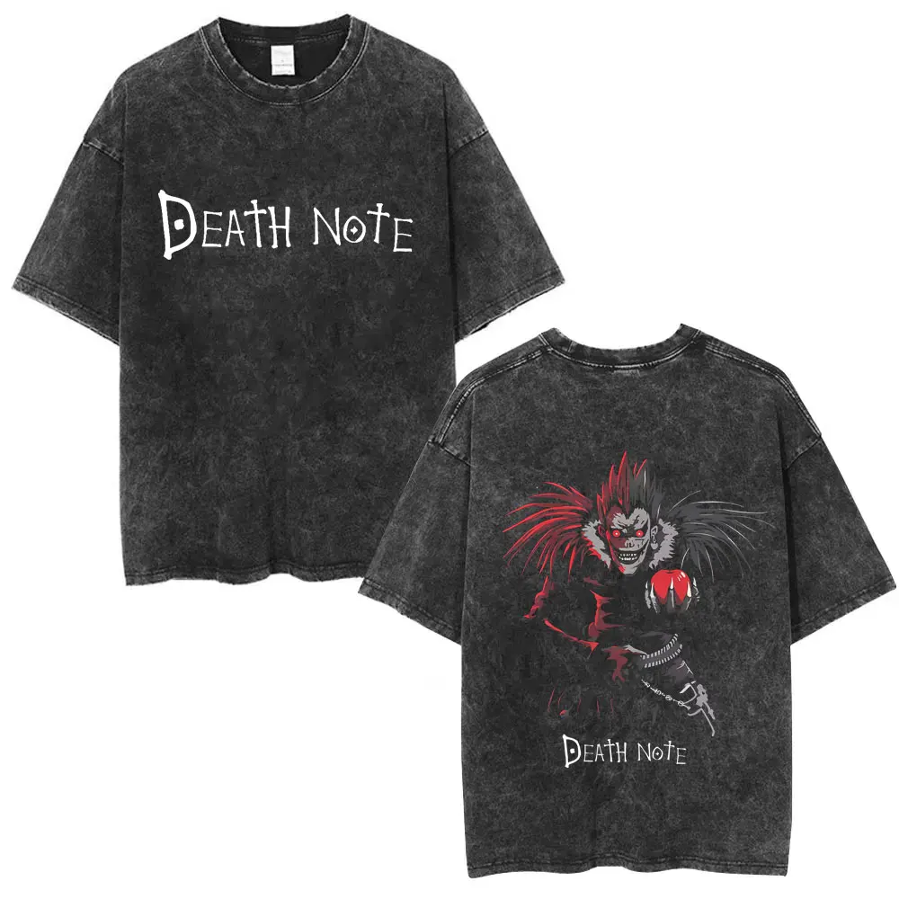 Gewaschene Vintage Anime Death Note Ryuk T Shirts Männer Frauen Mode Übergroße Crewneck T-shirts männer Cartoon Manga Merch Streetwear