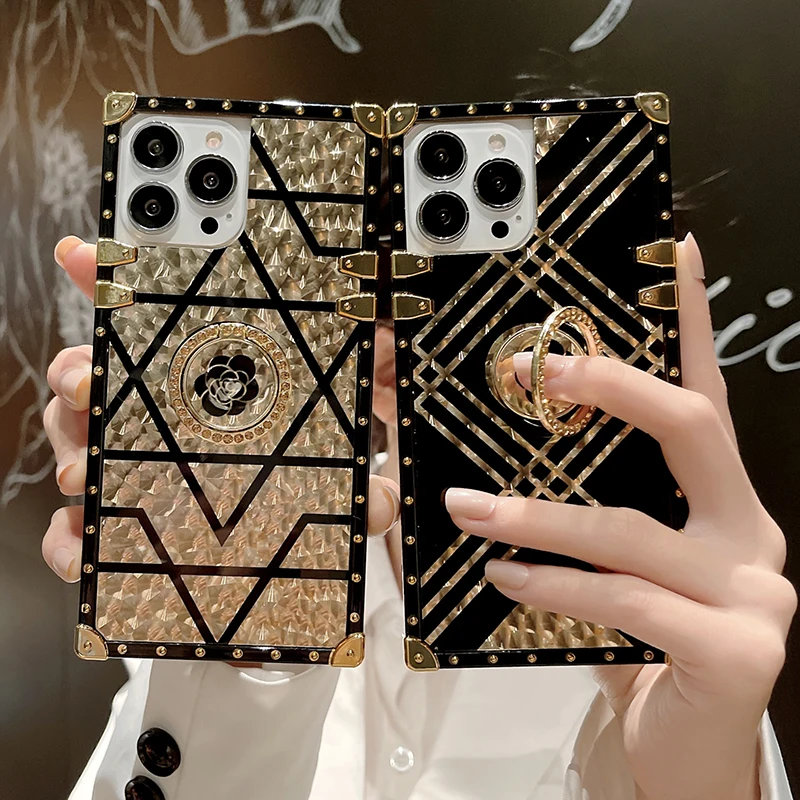 Luxus Bling Golden Square Case For iPhone 13 12 11 Pro MAX XS MAX