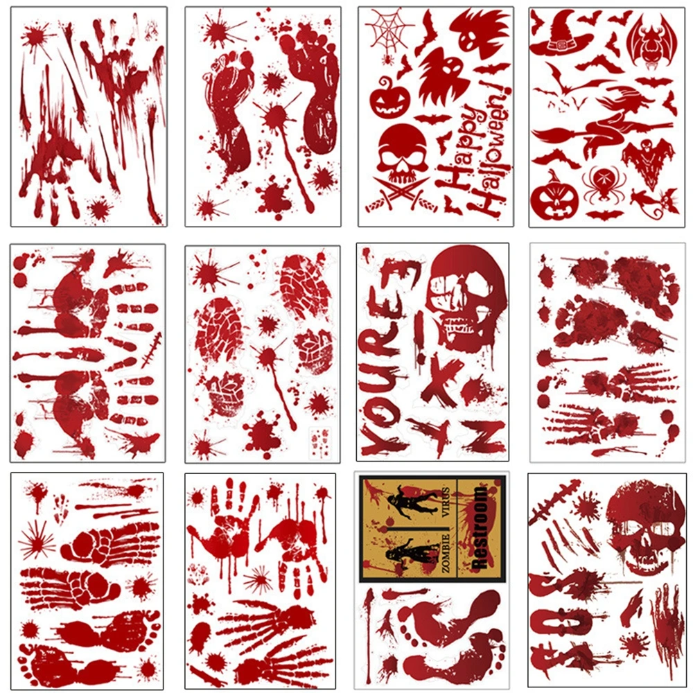 

Horror Halloween Stickers Bloody Hand Skeleton Ghost Hallowen Party Decoration Wall Window Floor Decals Bathroom Toilet Props