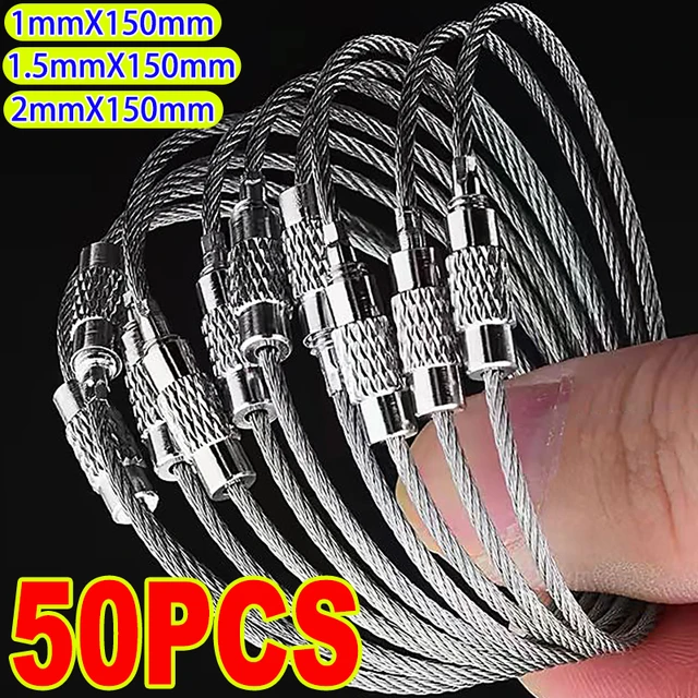 10PCS Steel Wire Keychain Colors Stainless Ring Key Keyring Circle Rope Cable Loop Outdoor Camp Luggage Tag Screw Lock Gadget