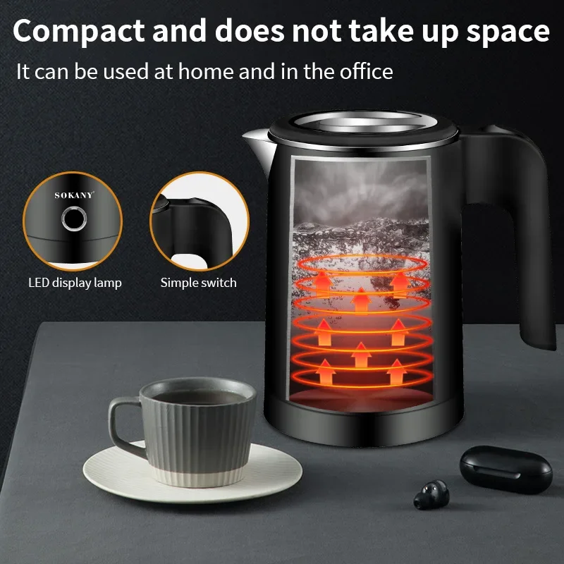 Small Electric Kettles Stainless Steel for Boiling Water, 0.5L Travel Mini Hot Water Boiler Heater, Double Wall Portable Teapot 2