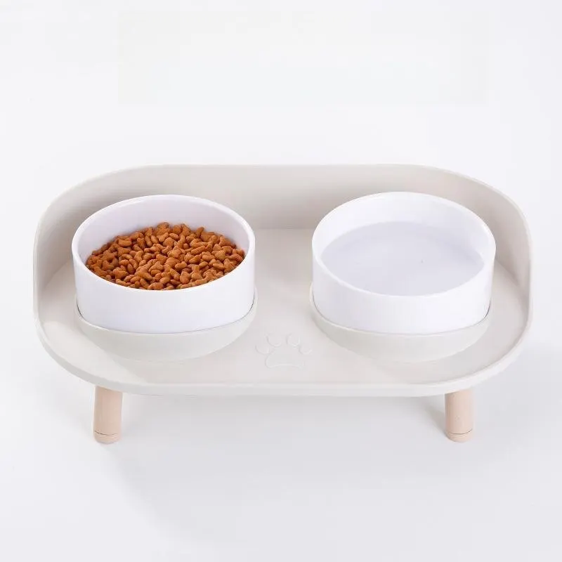 ABS Plastic Double pet food bowls Water Food Bowls Prevent Knocks Over & Protect Cervical Spine For Small Large Cats Dogs