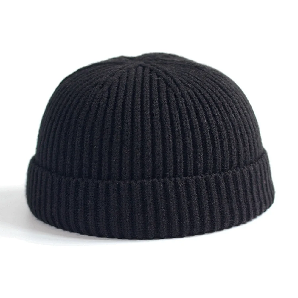 

2023 Winter Men Knitted Cuffed Short-Melon Cap New Men Knitted Hat Brand New Sailor Cap Cuff Brimless Retro Navy Style