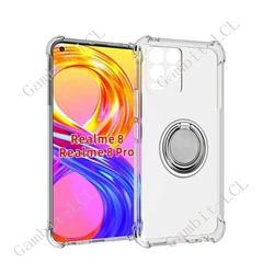 Enhanced Back Ring Holder Bracket Phone Cover - TPU Soft Silicone Case for Realme 8 4G (Ring Case Clear)