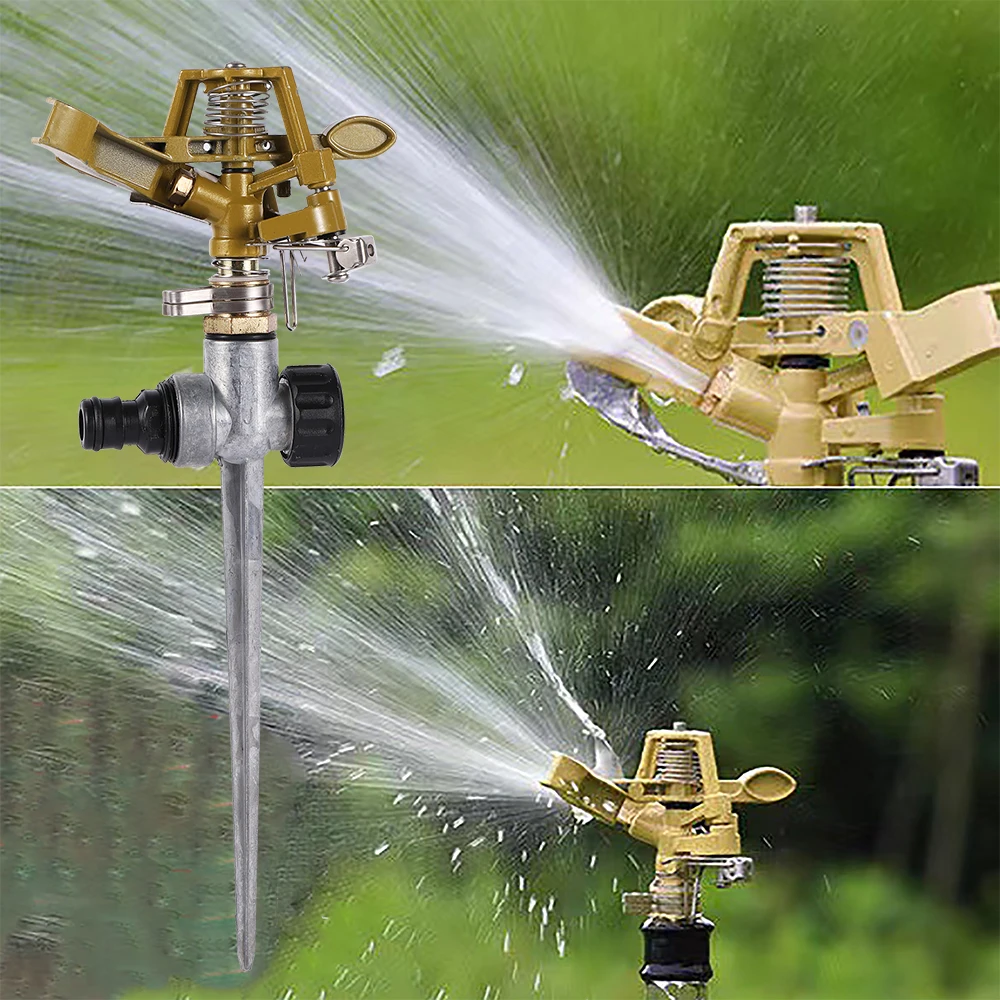 Garden Sprinkler 360 Degree Adjustable Rotate Lawn Irrigation Metal Spiked 1/2" Hose Connector