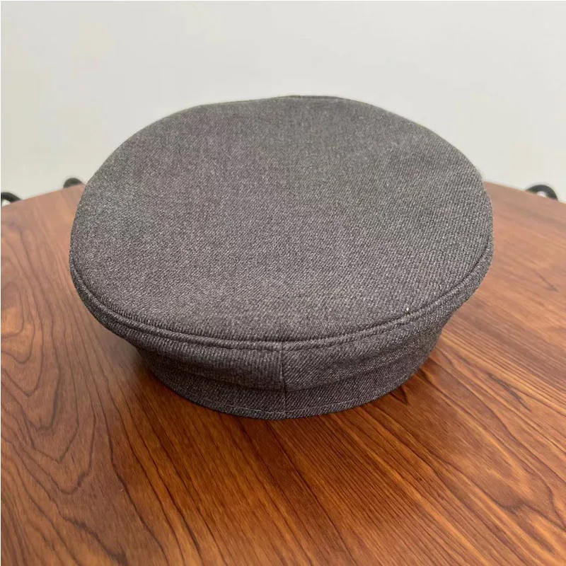 Fashion Cotton Newsboy Cap with Handmade Metal Letter Label Short Brim Women's Navy Style Beret Flat Visor Caps