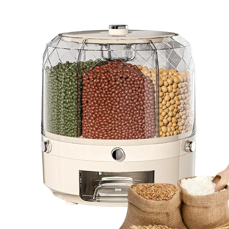 

Grain Storage Container Round Rotatable Rice Dispenser Sealed Dry Cereal Dispensers rack Moistureproof Kitchen Food Containers