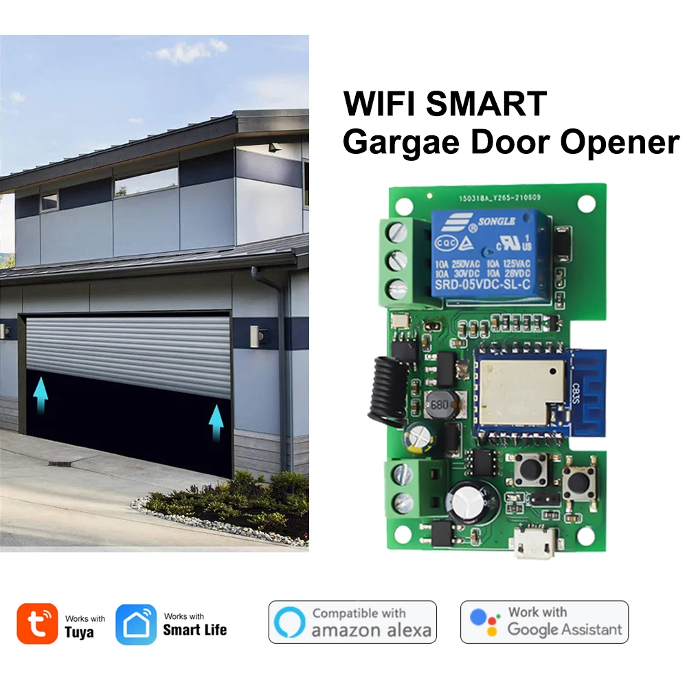 

1CH WIFI Smart Garage Door Remote Control, Tuya Smartlife App Wireless Switch Module,12V 24V 32V 220V 110V Relay Work With Alexa