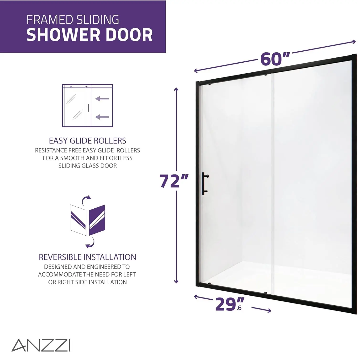 Framed Shower Door Matte Black Halberd Water Repellent Glass Shower Door Seal Strip Parts Easy Glide Rollers Sliding