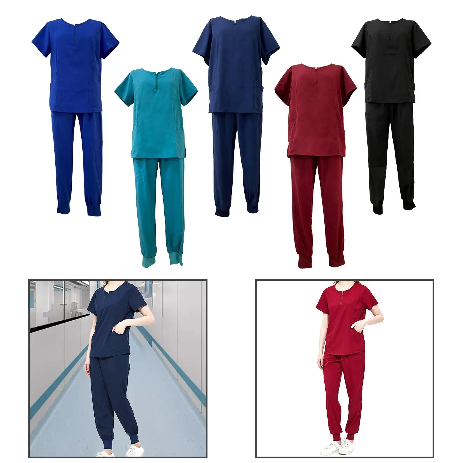 Female Scrub Set Comfortable Machine Washable Clothes Top and Joggers Pants Nurse Work Clothing for Beauty Salon SPA Pet Groomer