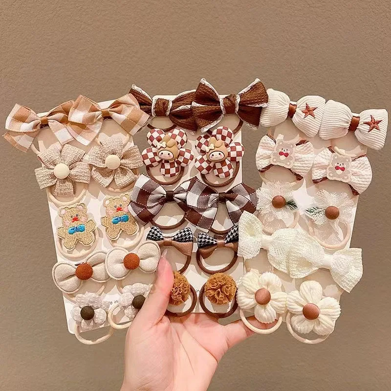  소녀 헤어 밴드 꽃 활 토끼 곰 아이 헤어 액세서리, 용수철 어린이 탄성 헤어 밴드, 귀여운 공주 헤어 타이, 10 개