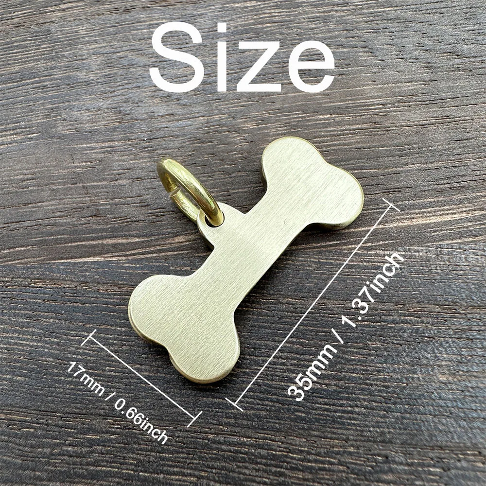 Dog Bone Personalized ID Tag Solid Brass Pet Anti-lost Collar Engraved Accessories
